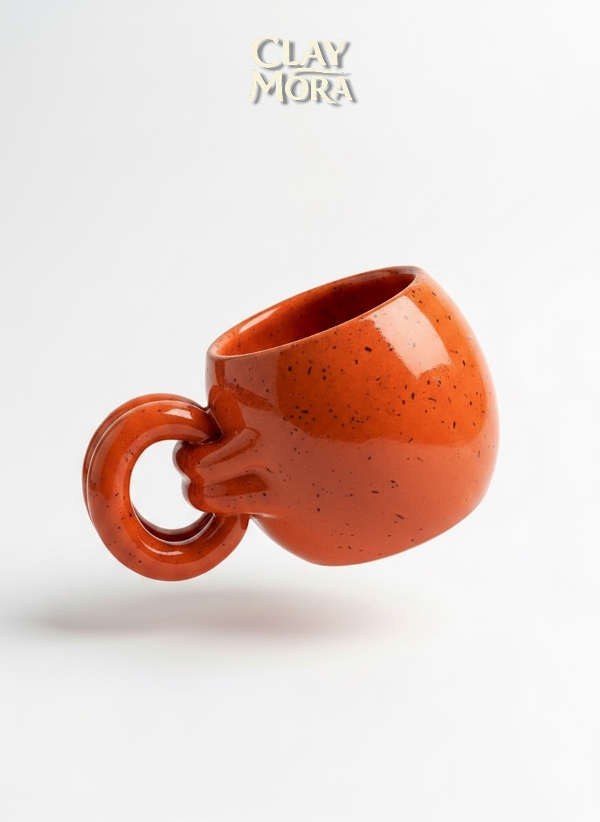 ClayMora | Orange Double Ring Handle Mug ( 300 ML )