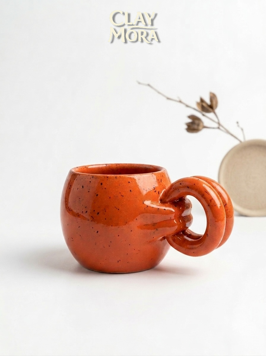 ClayMora | Orange Double Ring Handle Mug ( 300 ML )